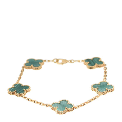 Van Cleef & Arpels 18K Yellow Gold Malachite 5 Motifs Vintage Alhambra Bracelet 1 of 6