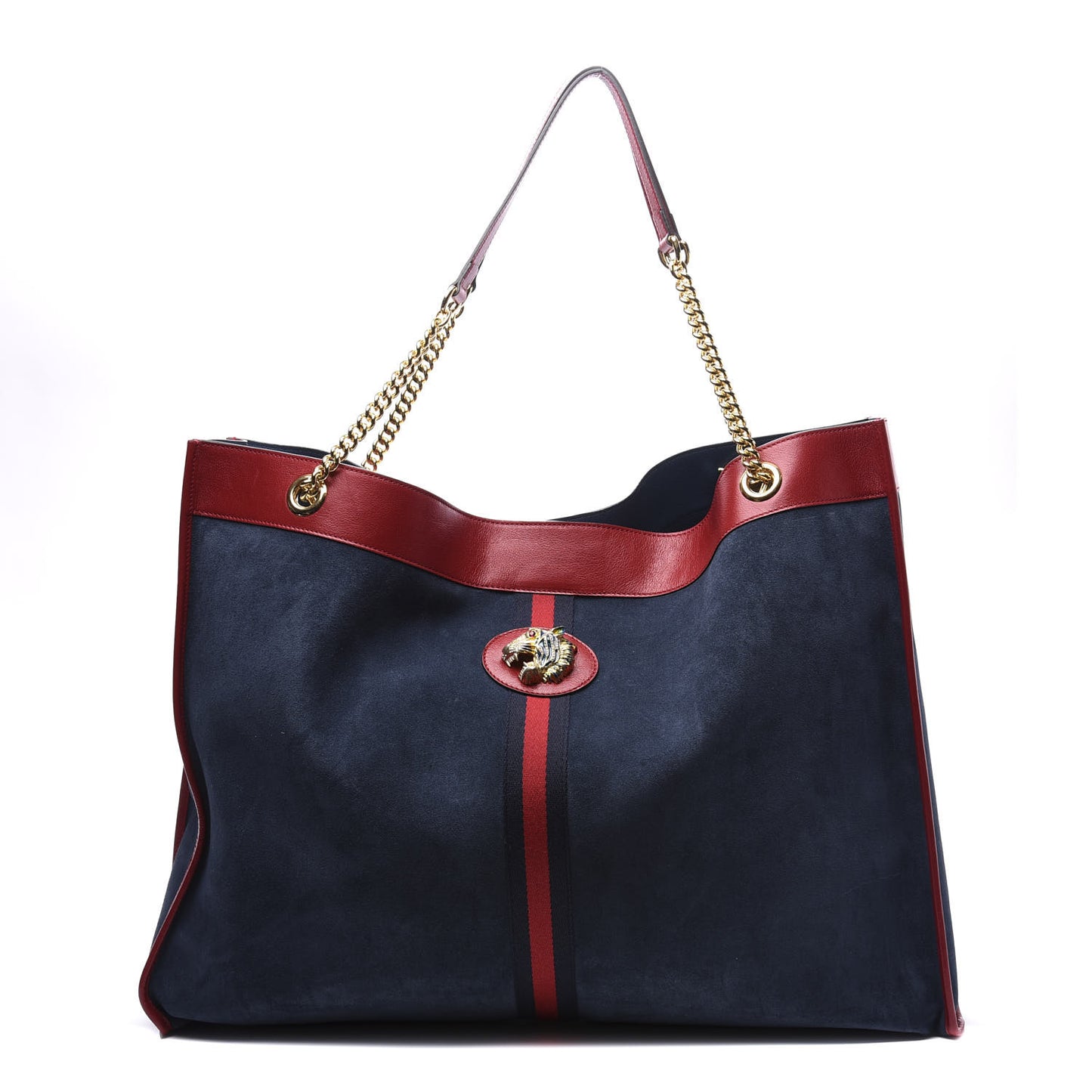 Suede Calfskin Maxi Rajah Chain Tote New Blue Romantic Cherry