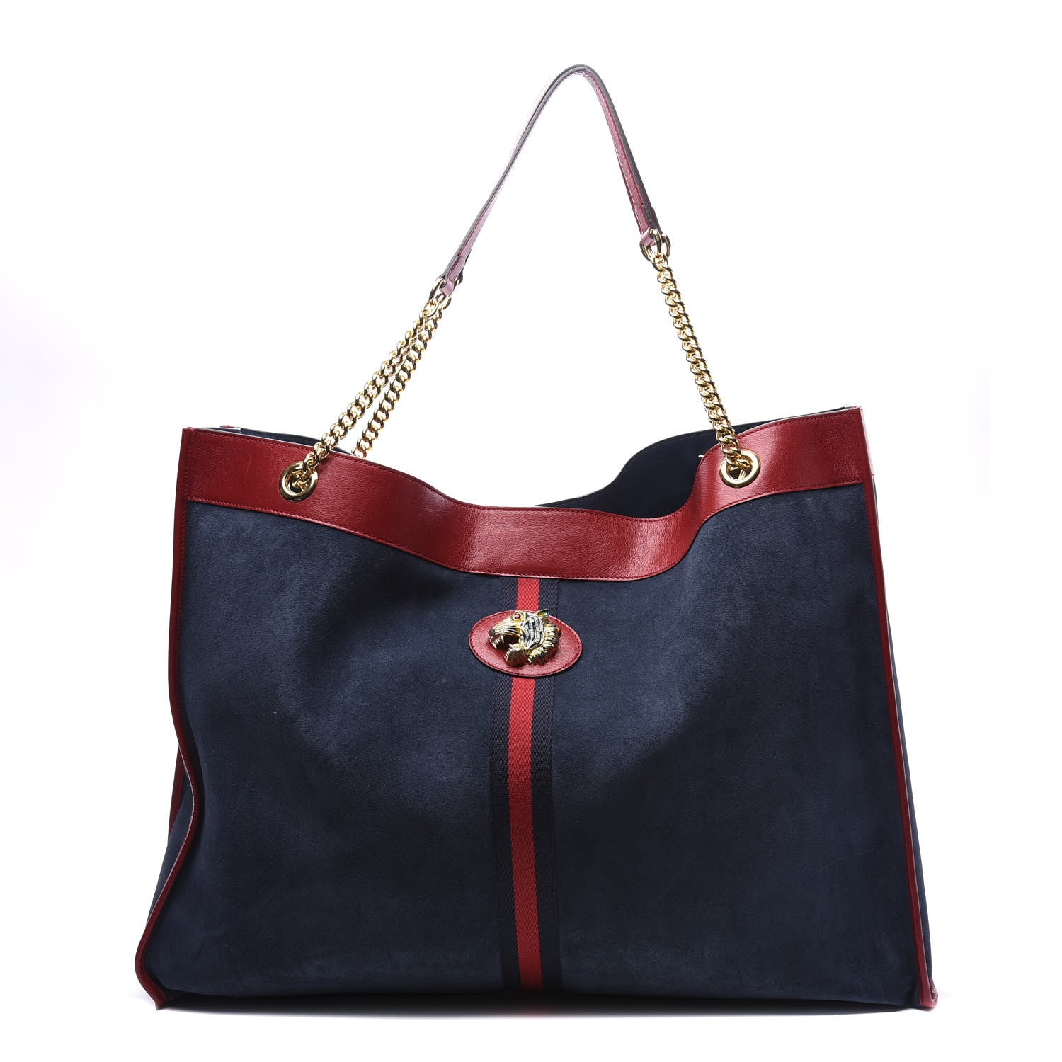 Gucci Suede Calfskin Maxi Rajah Chain Tote New Blue Romantic Cherry 1 of 12