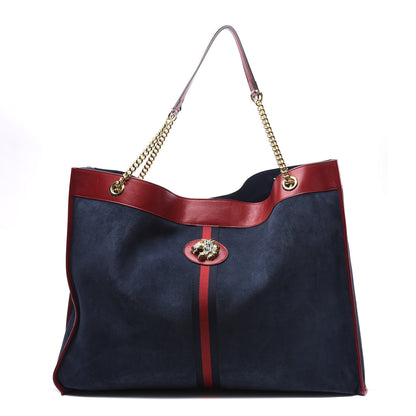 Gucci Suede Calfskin Maxi Rajah Chain Tote New Blue Romantic Cherry 1 of 12