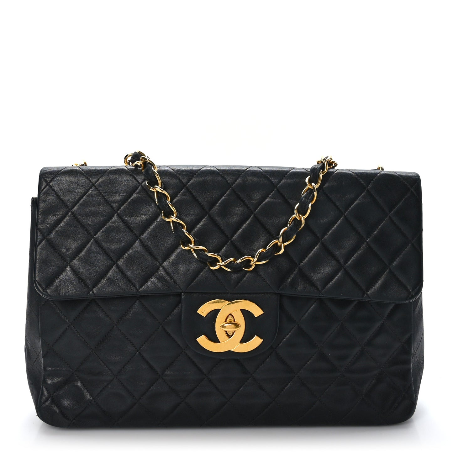 Lambskin Quilted XL Jumbo Single Flap Black