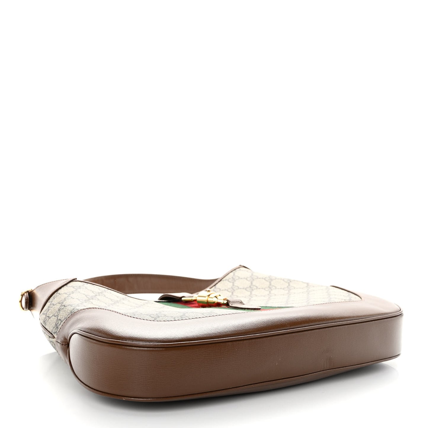 GG Supreme Monogram Azalea Calfskin Web Medium Jackie 1961 Hobo Beige Ebony Brown Sugar