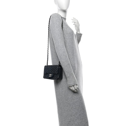 Chanel Patent Chevron Quilted Mini Square Flap Dark Blue 2 of 10