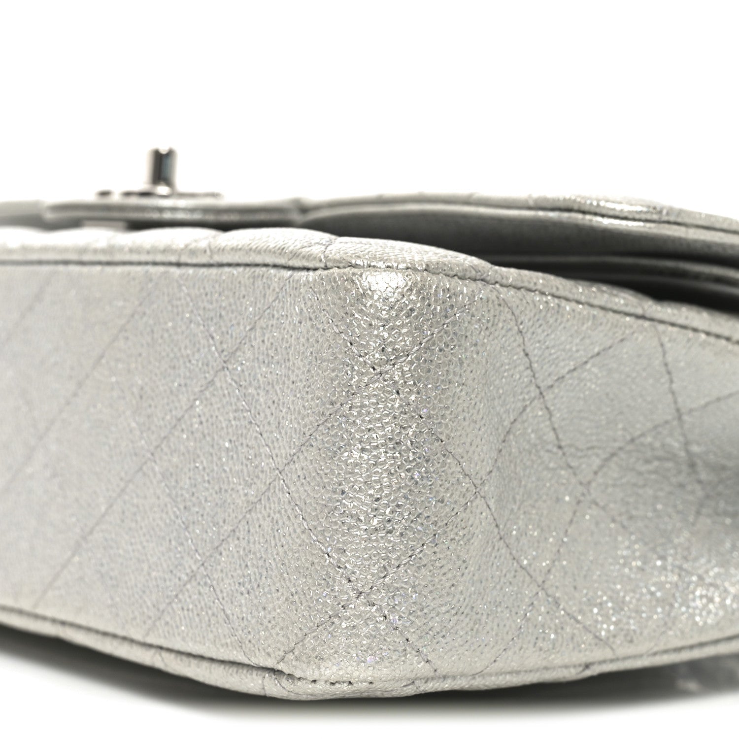 Chanel Glittered Metallic Caviar Quilted Medium Double Flap Silver 10 of 10