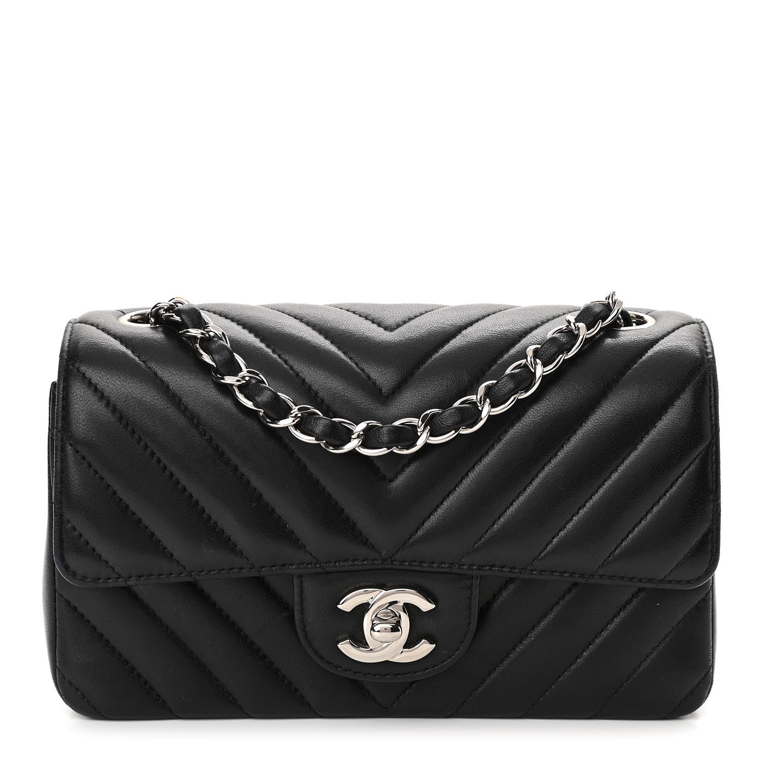 Chanel Lambskin Chevron Quilted Mini Rectangular Flap Black 1 of 11