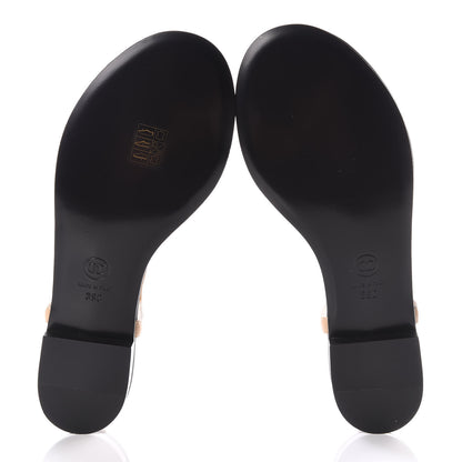 Chanel Lambskin Camellia Thong Sandals 39 Beige Black 5 of 8