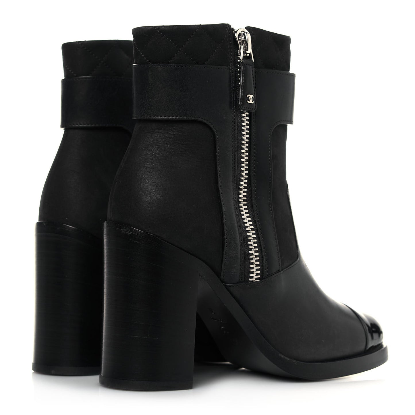 Calfskin Patent Cap Toe Short Ankle Boots 37 Navy Black