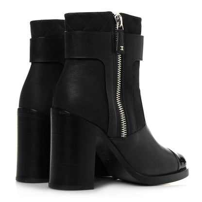 Chanel Calfskin Patent Cap Toe Short Ankle Boots 37 Navy Black 4 of 6
