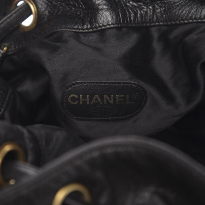 Chanel Lambskin CC Stitched Drawstring Bucket Bag Black 6 of 13