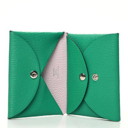 Hermes Chevre Mysore Verso Calvi Duo Card Case Menthe Rose Sakura 5 of 12