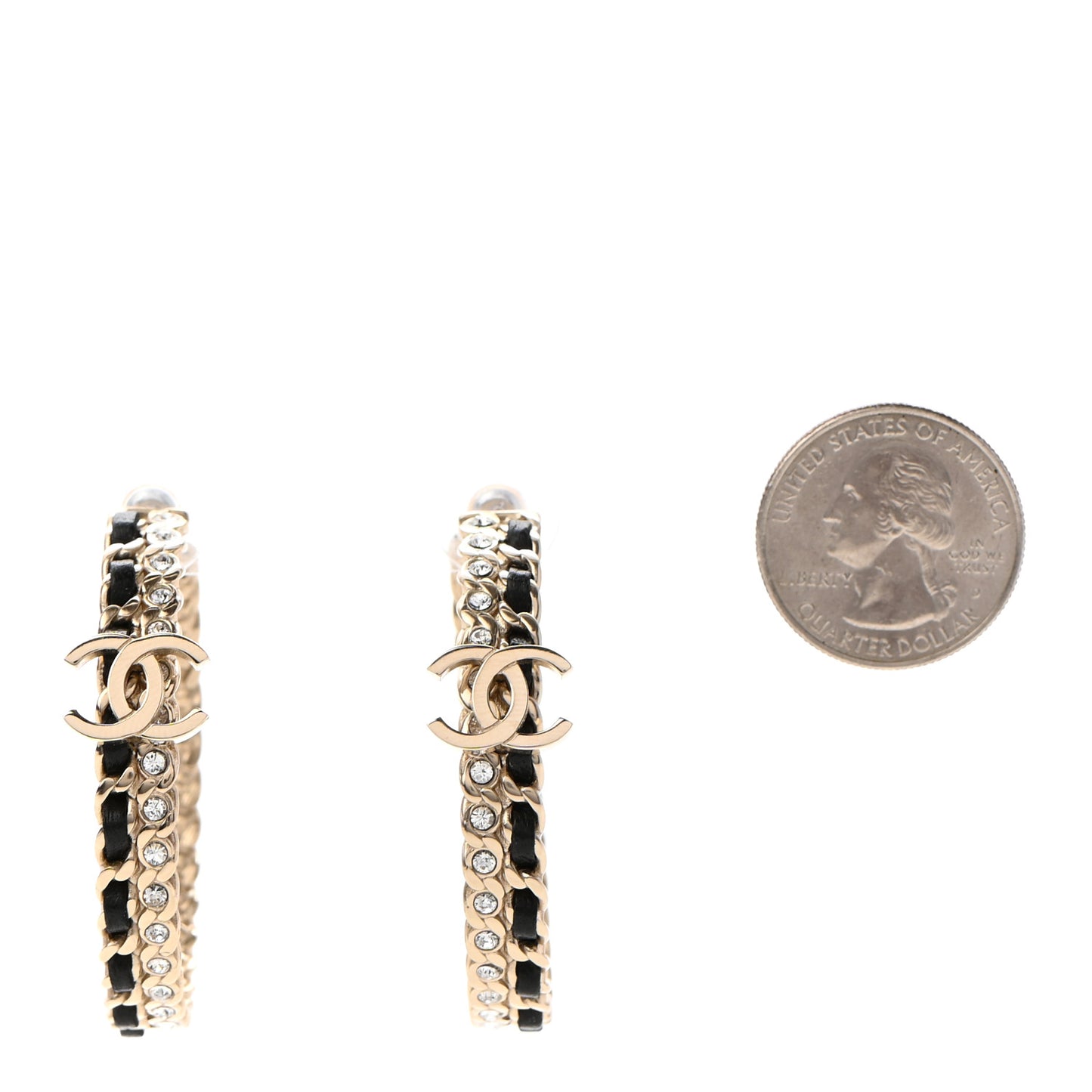 Crystal Lambskin CC Chain Hoop Earrings Gold Black