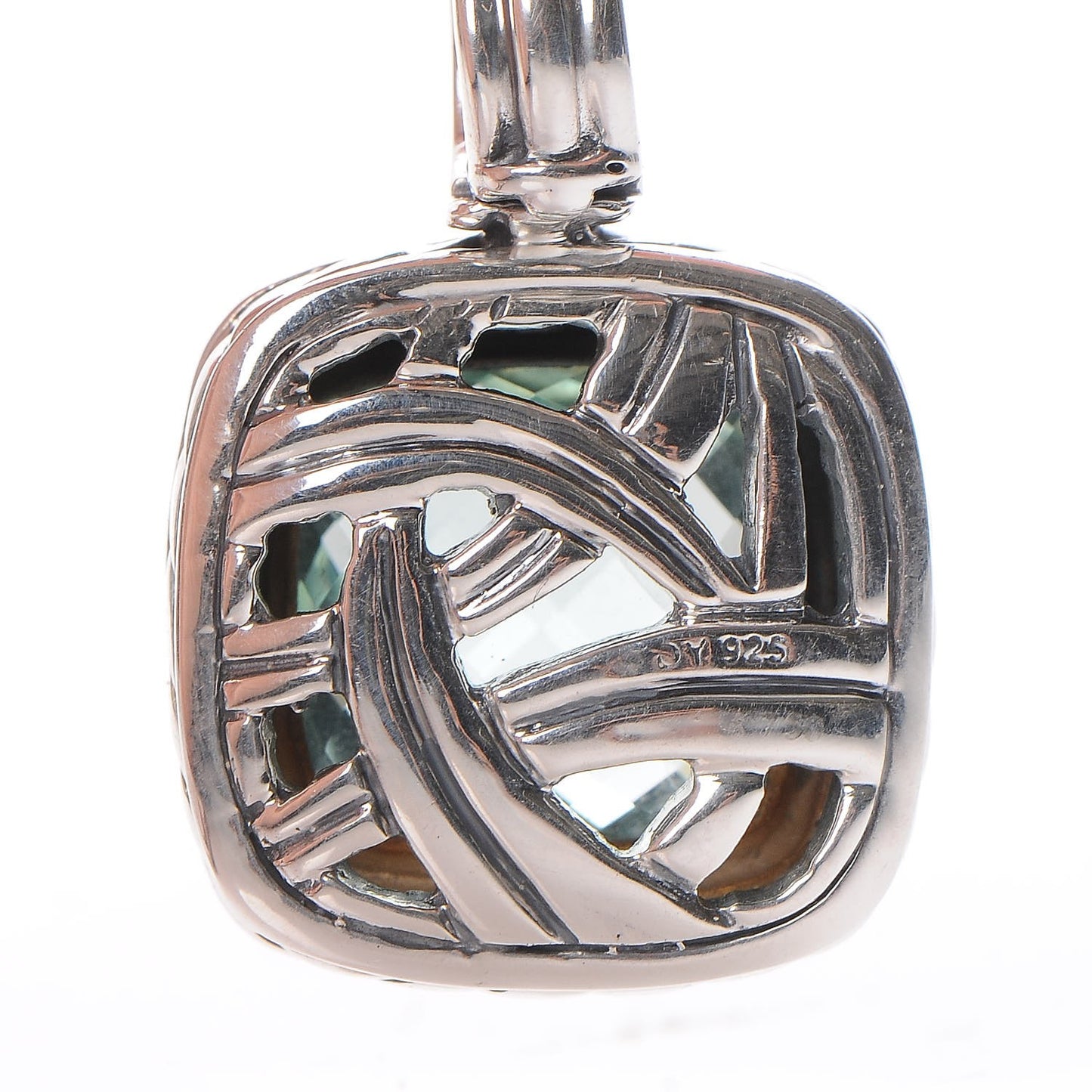 Sterling Silver Diamond Prasiolite 14mm Albion Pendant Necklace