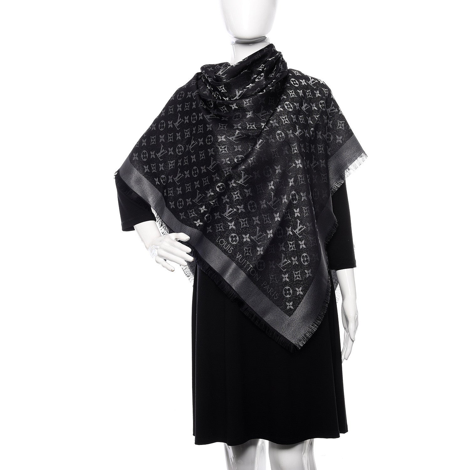 Louis Vuitton Silk Lurex Wool Monogram Shine Shawl Black 2 of 5