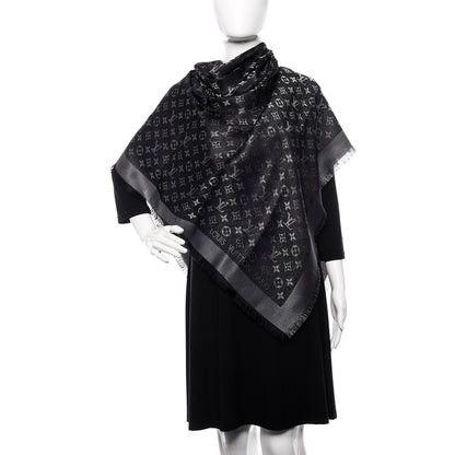 Louis Vuitton Silk Lurex Wool Monogram Shine Shawl Black 2 of 5