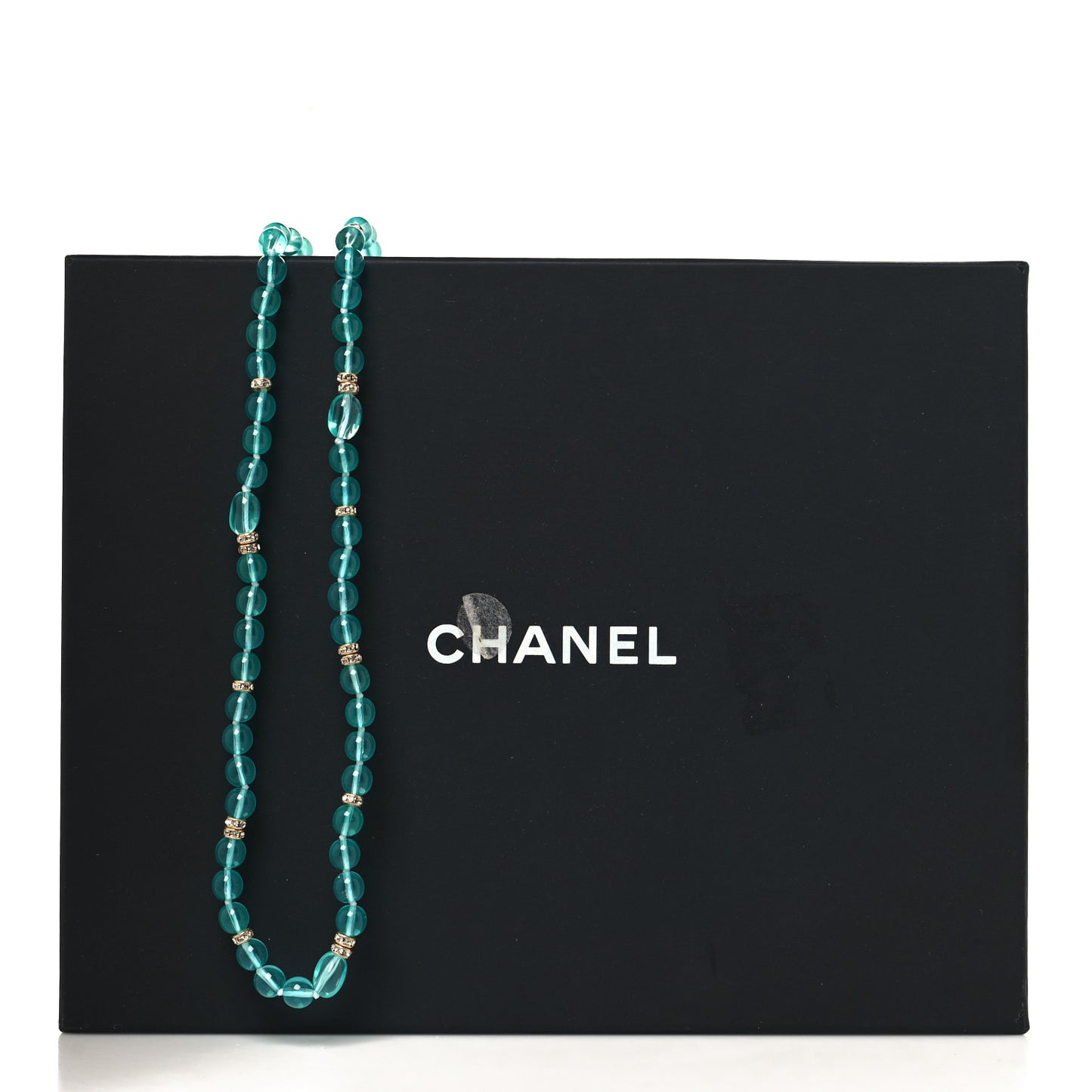 Crystal Stone CC Long Necklace Blue Gold