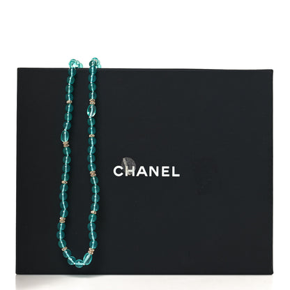 Chanel Crystal Stone CC Long Necklace Blue Gold 5 of 5