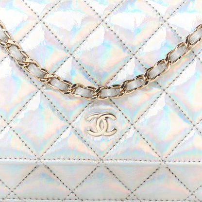 Chanel Iridescent Goatskin Quilted Wallet On Chain WOC Silver 9 of 12