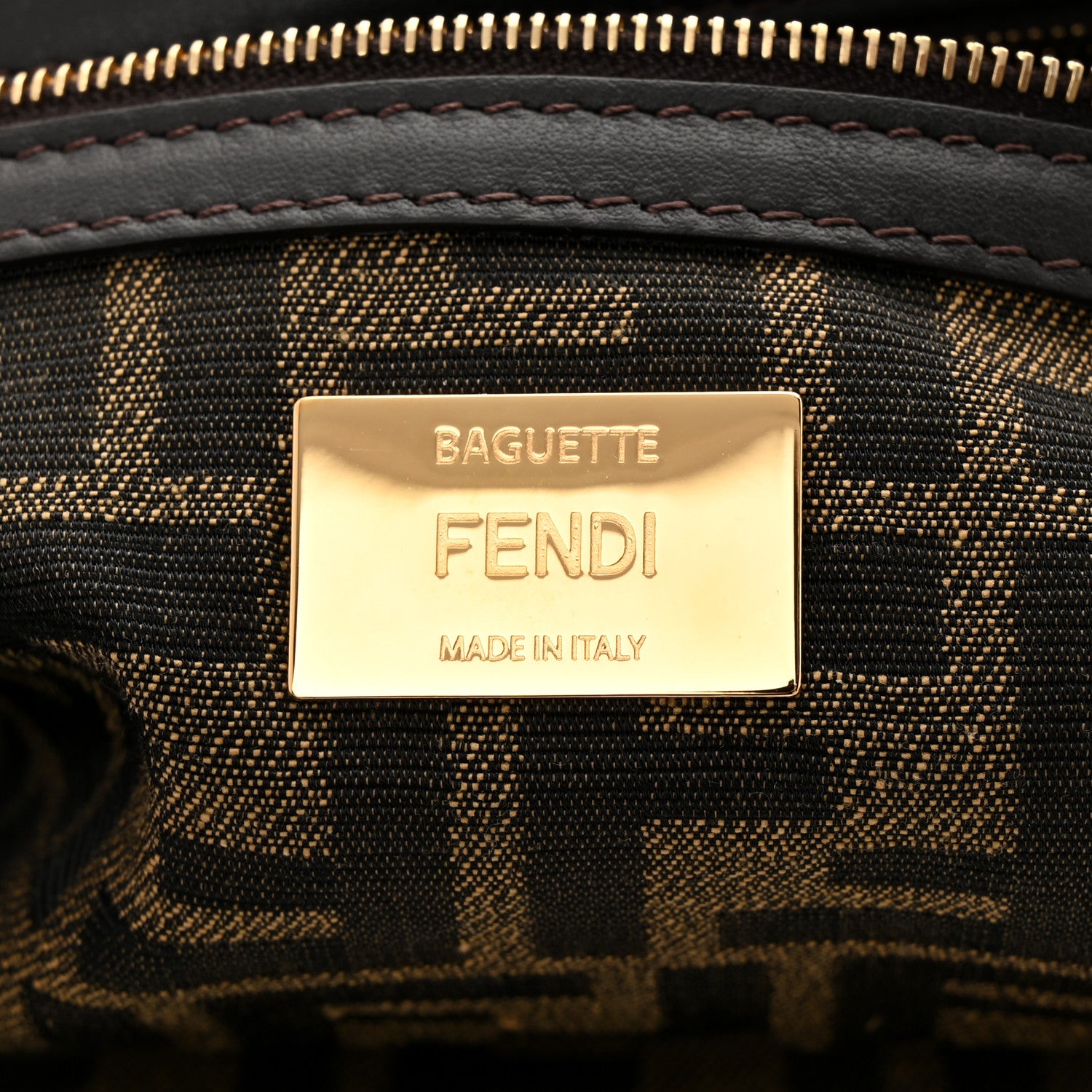 Fendi Fabric Jacquard FF 1974 Medium Baguette Tobacco Moro Black 6 of 10