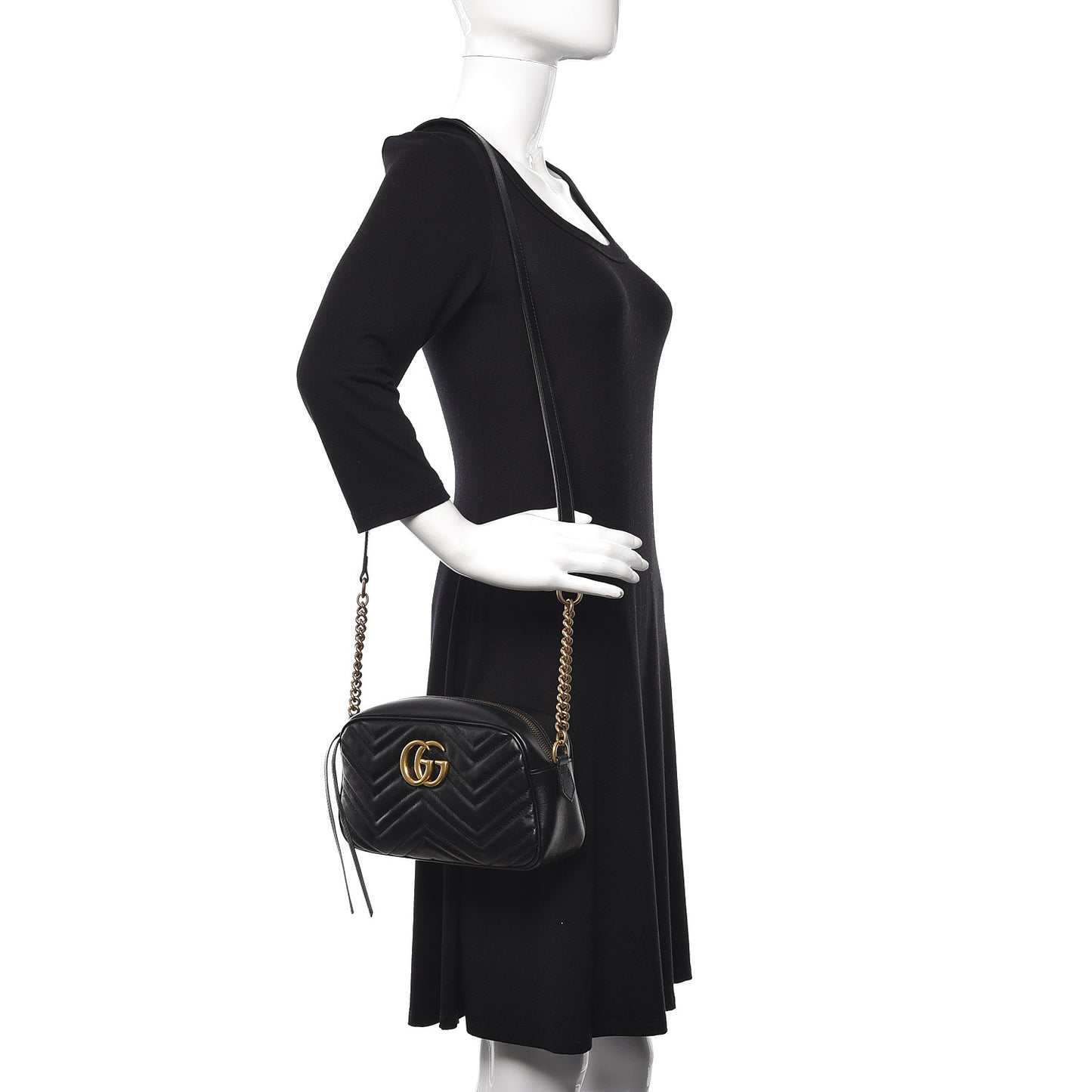 Calfskin Matelasse Small GG Marmont Chain Shoulder Bag Black