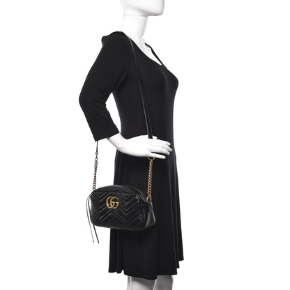 Gucci Calfskin Matelasse Small GG Marmont Chain Shoulder Bag Black 2 of 12