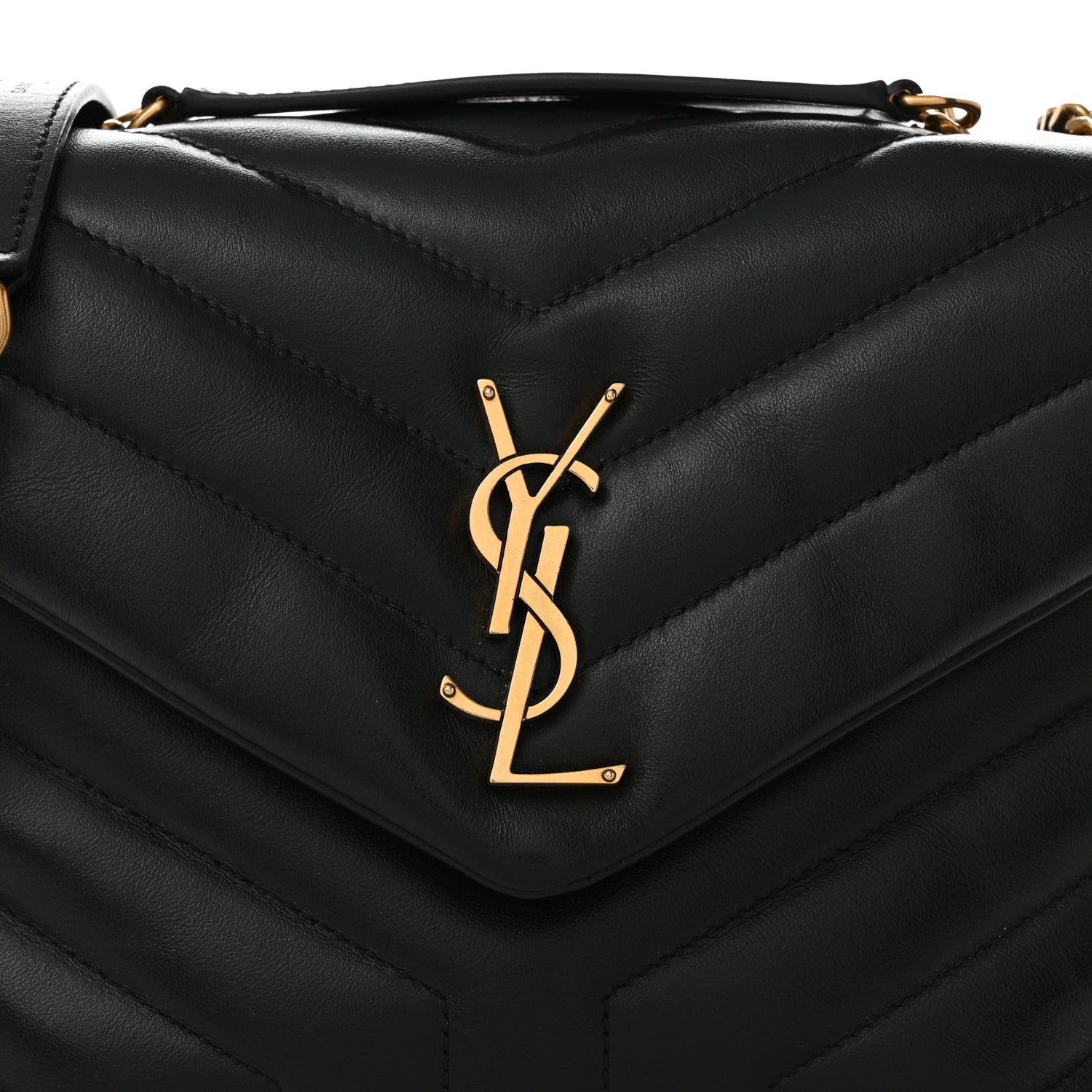 Saint Laurent Calfskin Y Quilted Monogram Small Loulou Chain Satchel Black 9 of 11