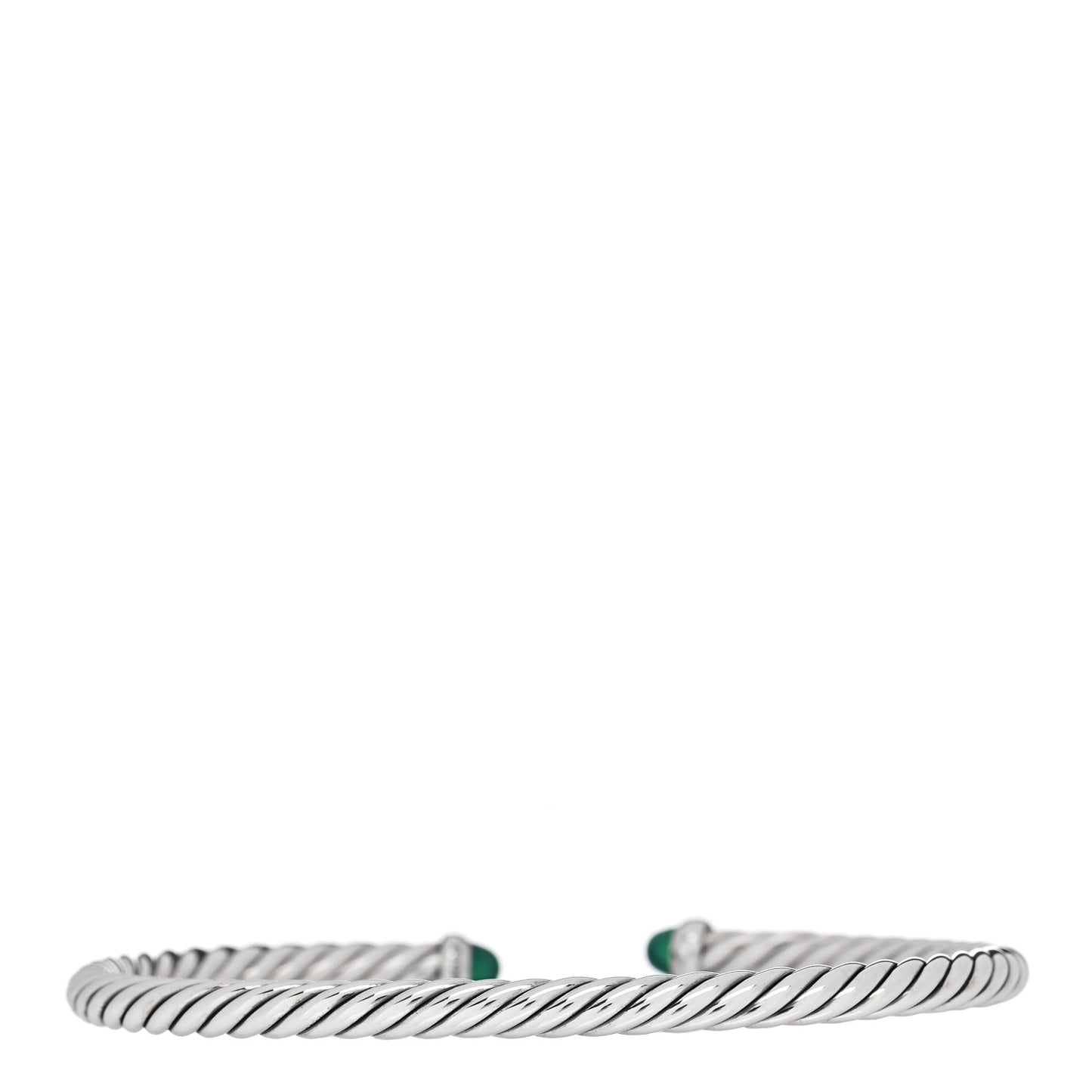 Sterling Silver 14K Yellow Gold Green Onyx 4mm Cable Flex Bracelet
