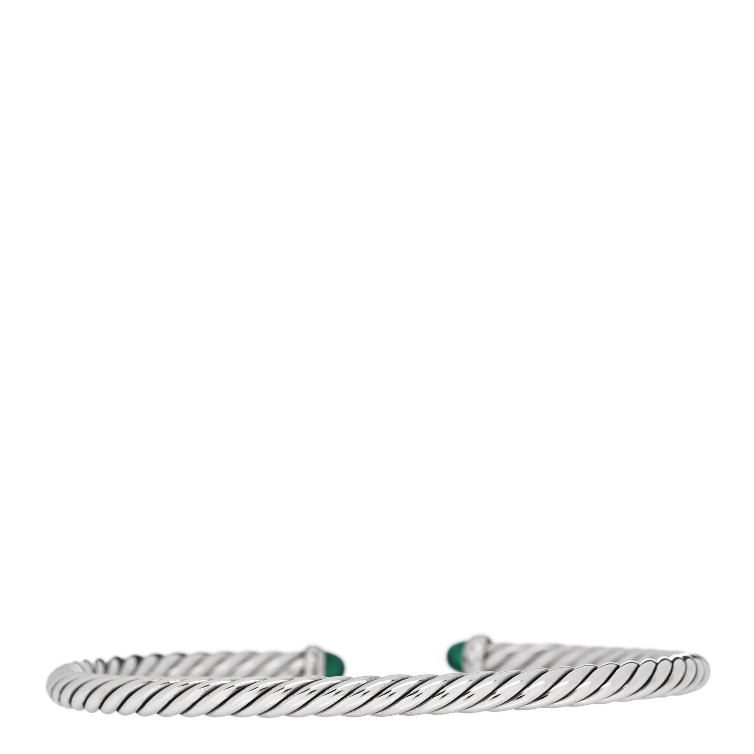 David Yurman Sterling Silver 14K Yellow Gold Green Onyx 4mm Cable Flex Bracelet 2 of 4