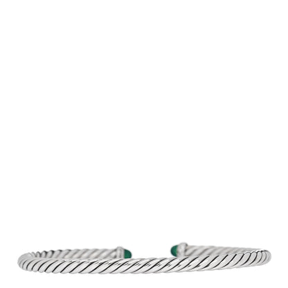 David Yurman Sterling Silver 14K Yellow Gold Green Onyx 4mm Cable Flex Bracelet 2 of 4