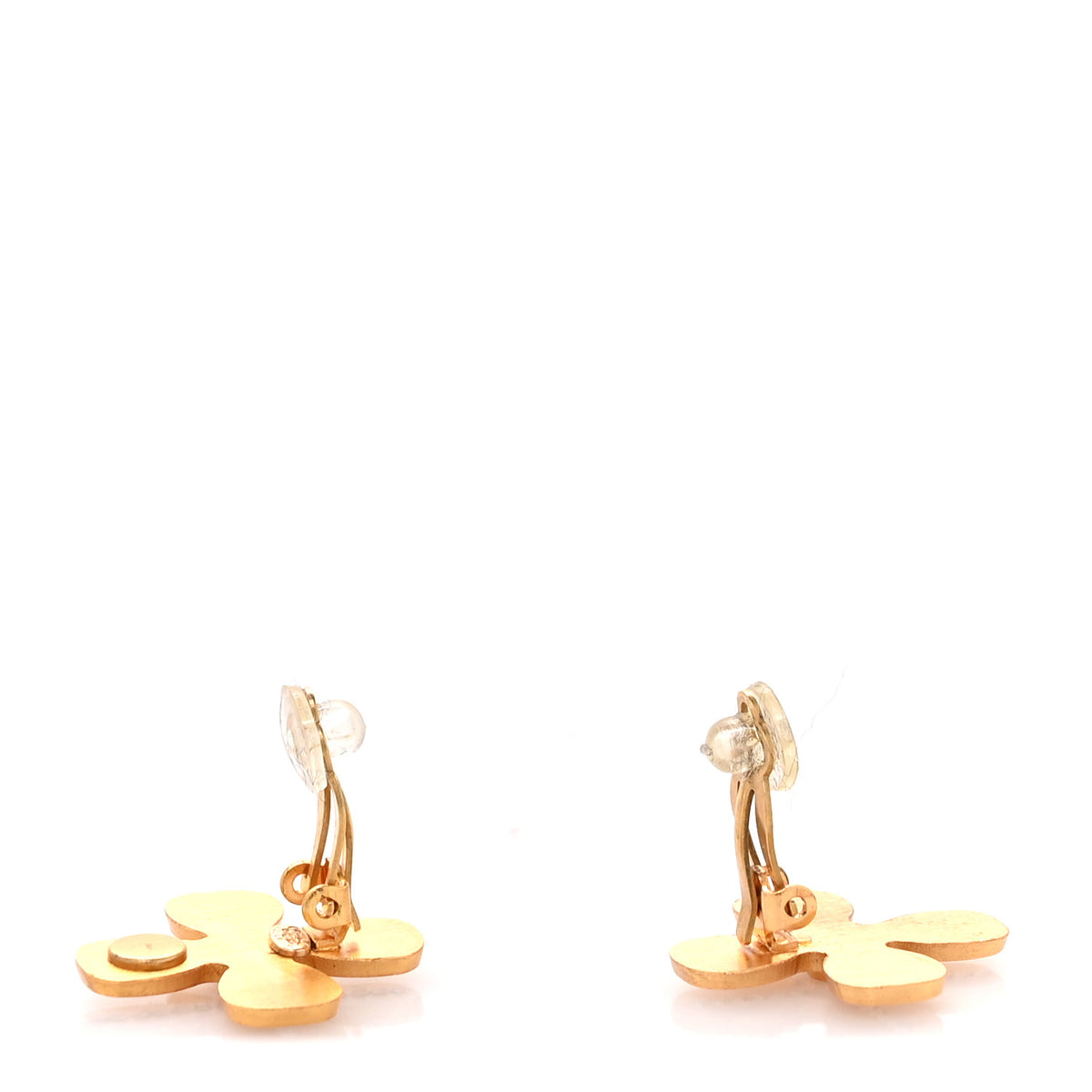 Metal Crystal Clover Clip On Earrings Gold