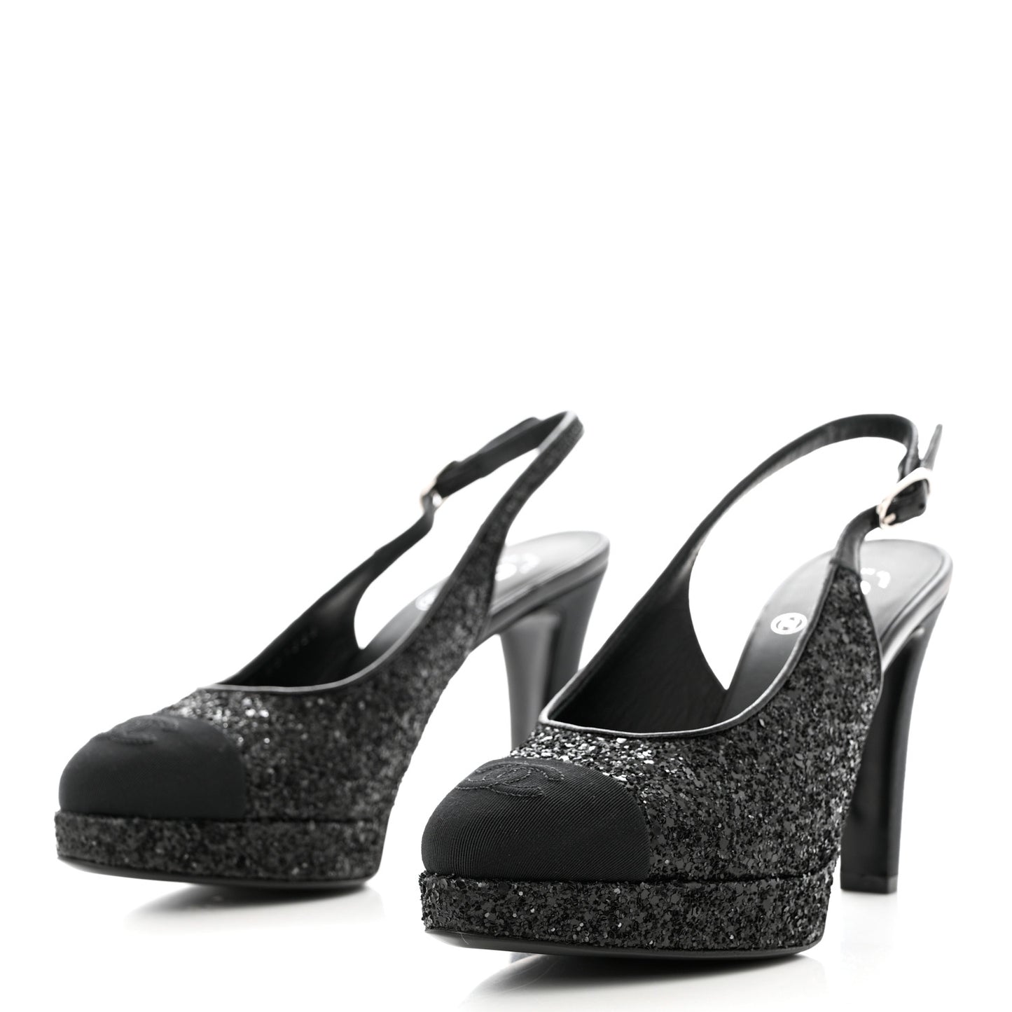 Glitter Grosgrain Cap Toe CC Slingback Pumps 37.5 Black