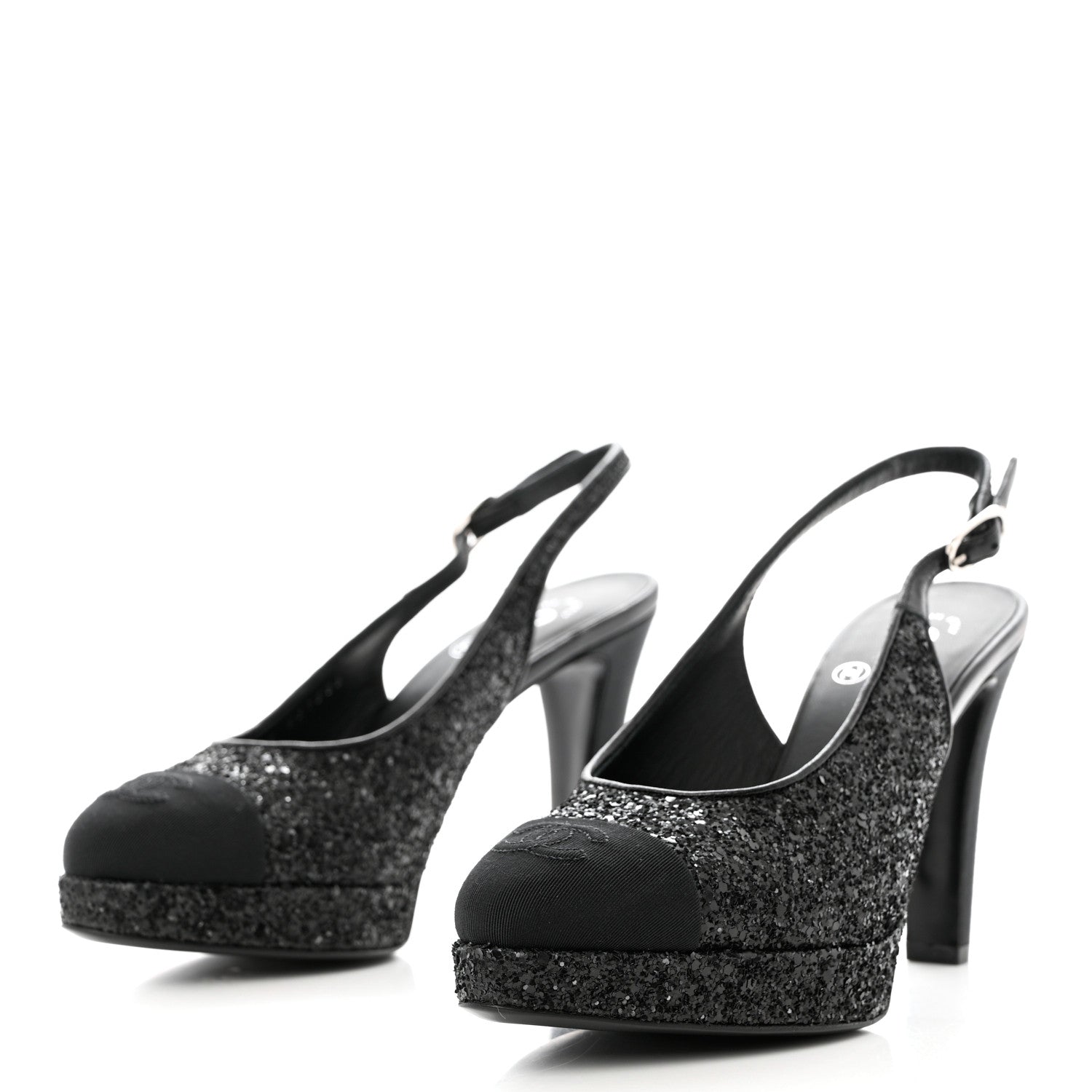 Chanel Glitter Grosgrain Cap Toe CC Slingback Pumps 37.5 Black 3 of 9
