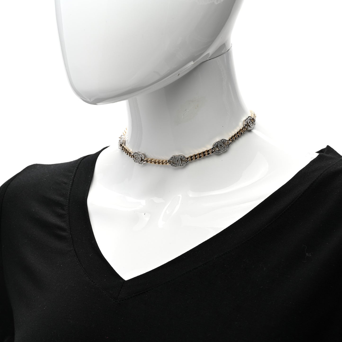 Crystal Chain CC Link Choker Gold Silver