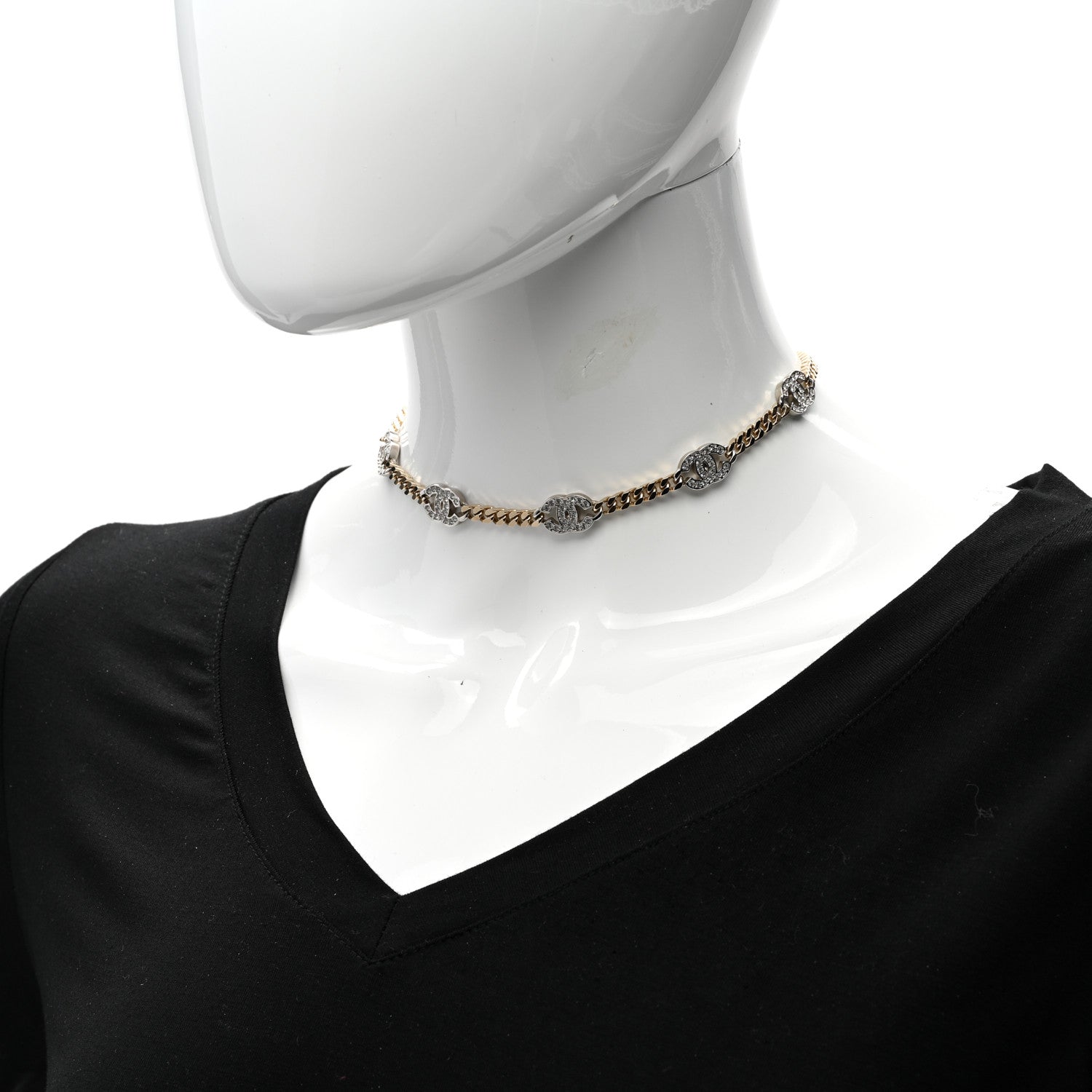 Chanel Crystal Chain CC Link Choker Gold Silver 2 of 6