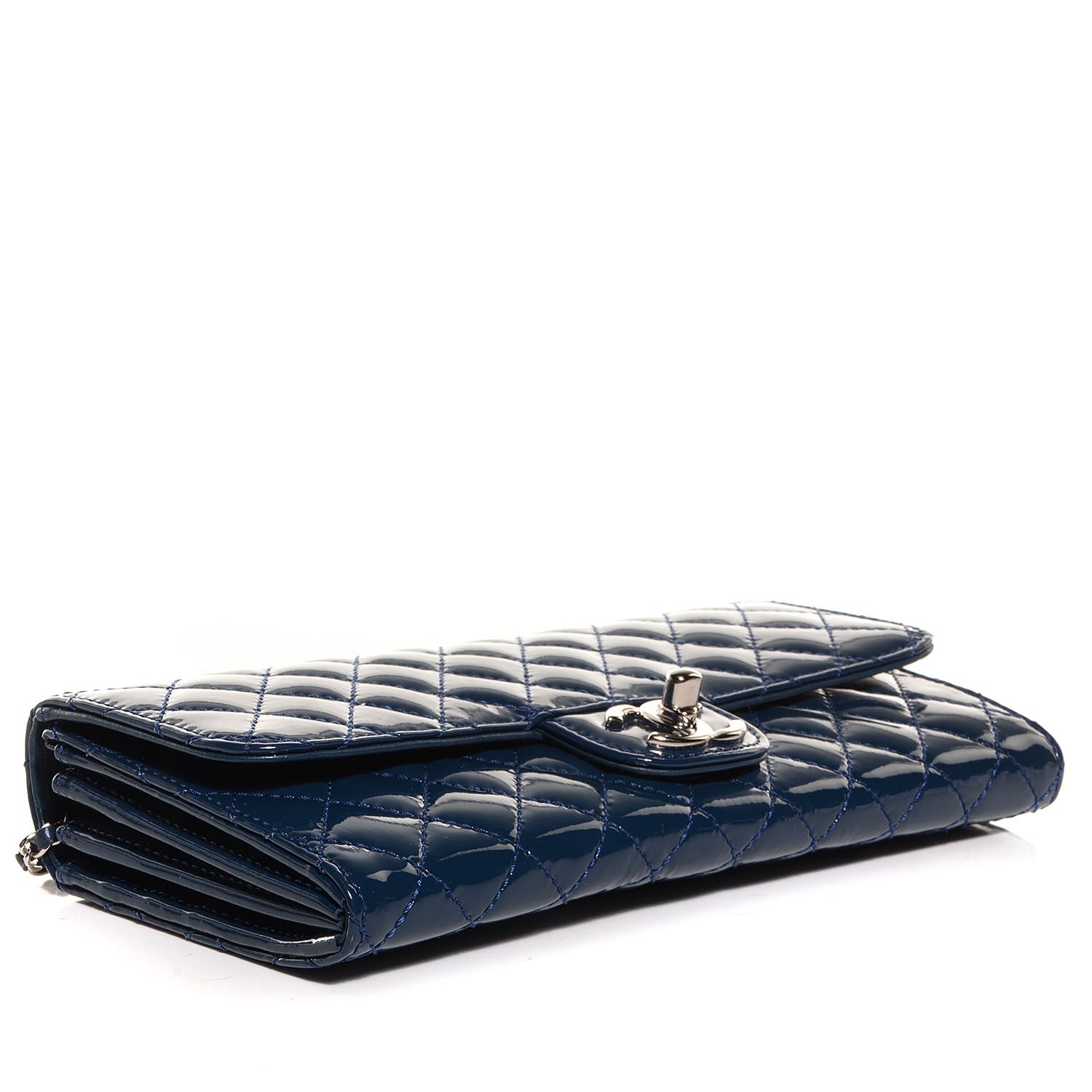 Chanel Patent Quilted East West Clutch with Chain Blue 4 of 9