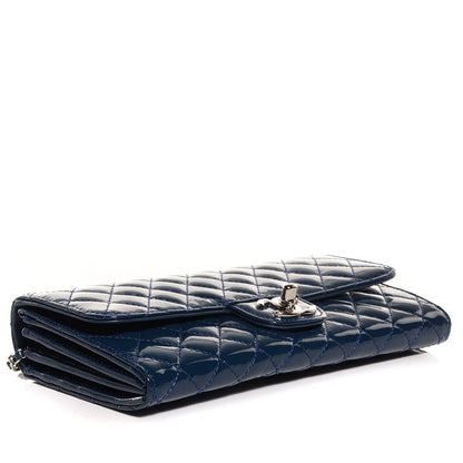 Chanel Patent Quilted East West Clutch with Chain Blue 4 of 9