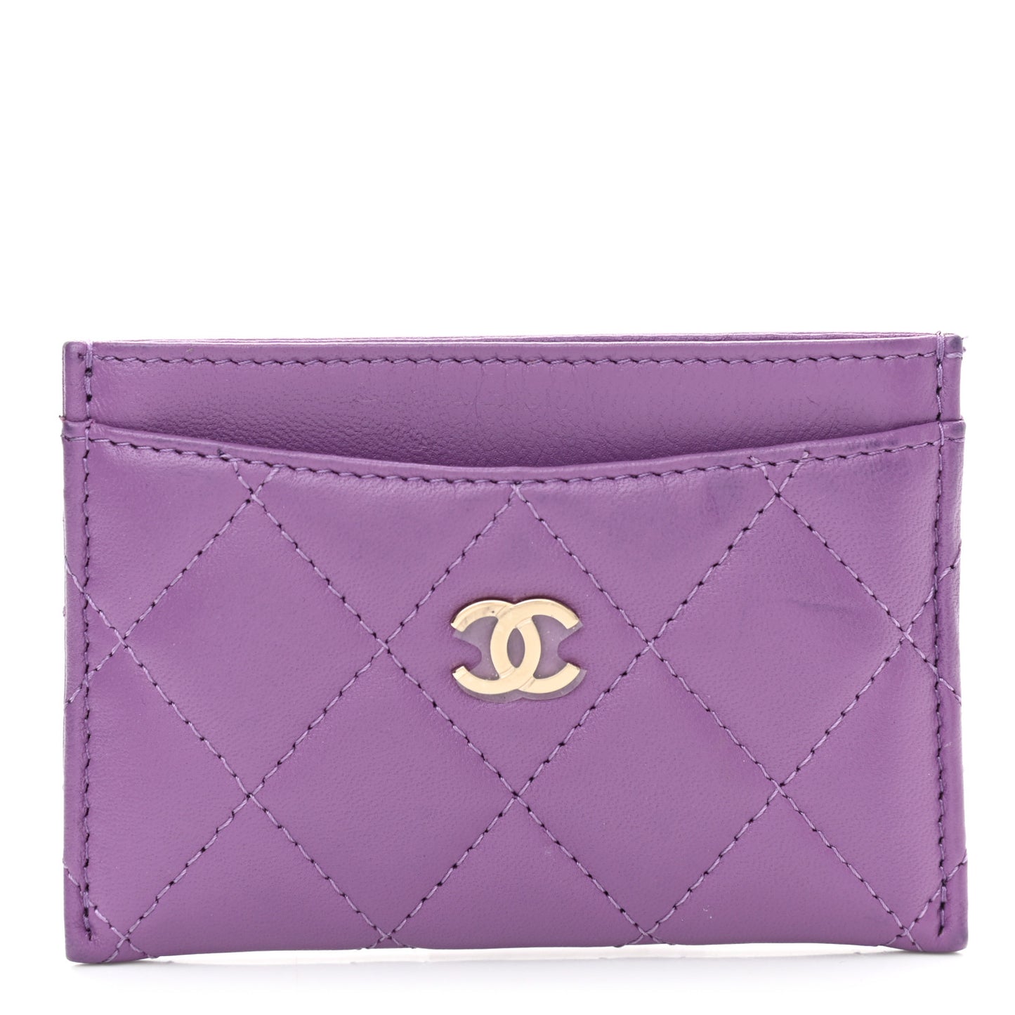 Lambskin Quilted Card Holder Purple