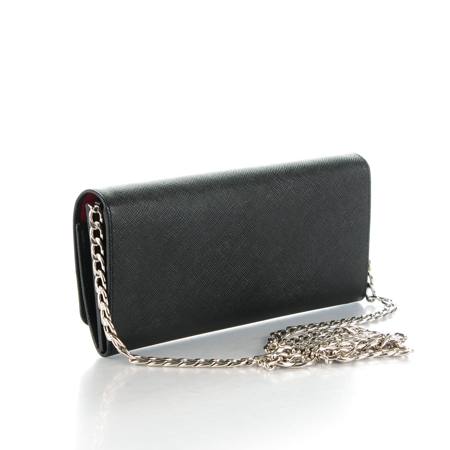 Prada Saffiano Bi-Color Wallet On Chain Nero Black Fuoco 3 of 7