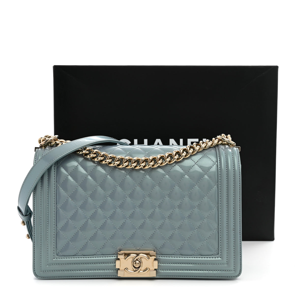 Chanel Iridescent Glazed Calfskin Quilted New Medium Boy Flap Light Blue 12 of 12