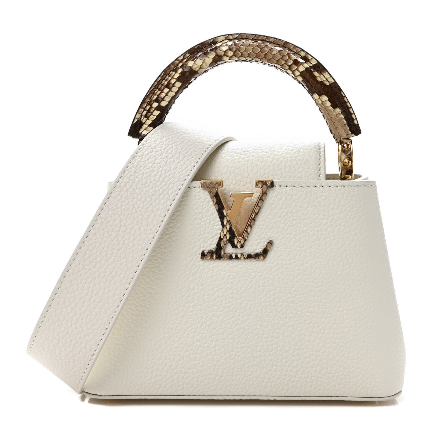 Taurillon Snakeskin Capucines Mini White