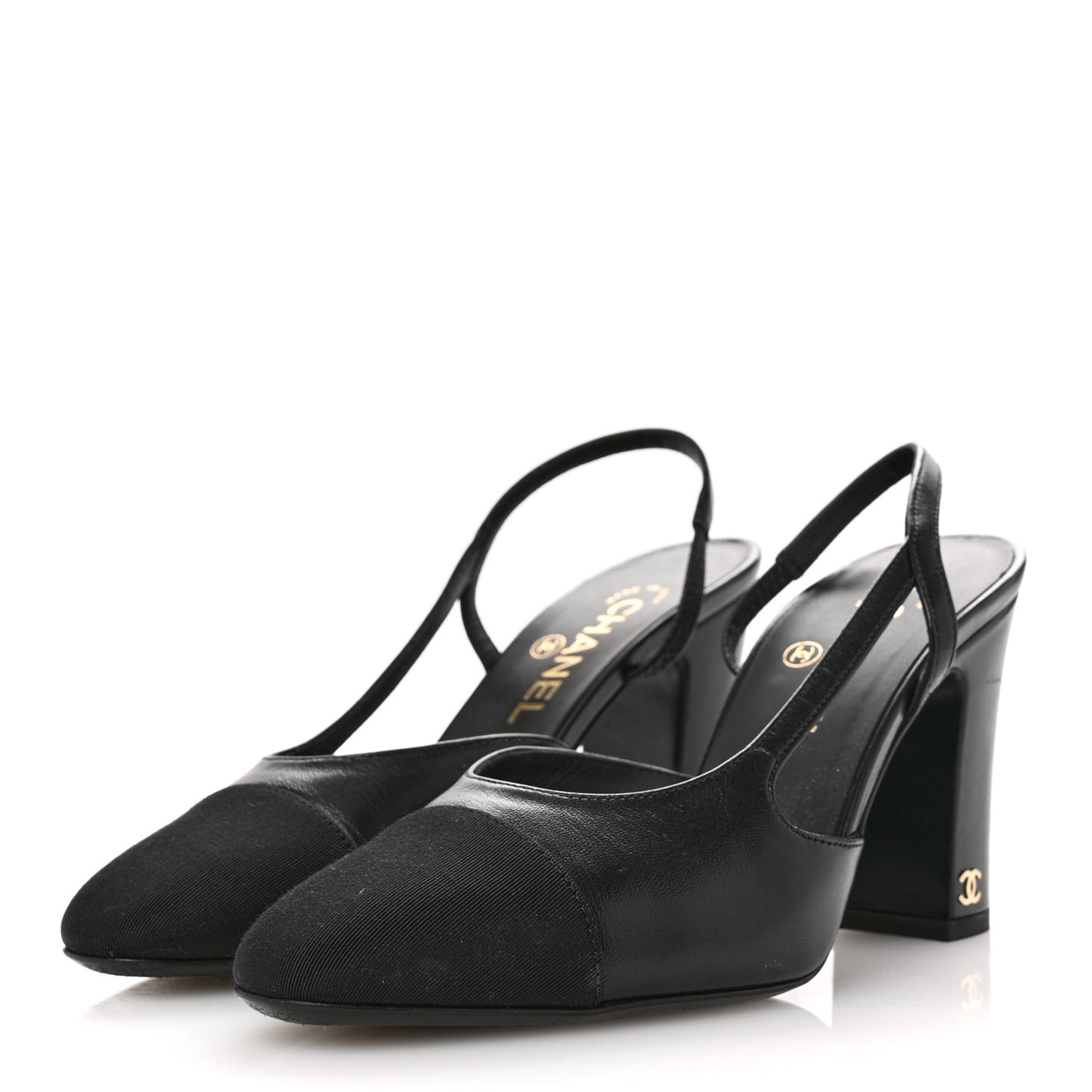 Goatskin Grosgrain Cap Toe CC Slingback Pumps 36 Black
