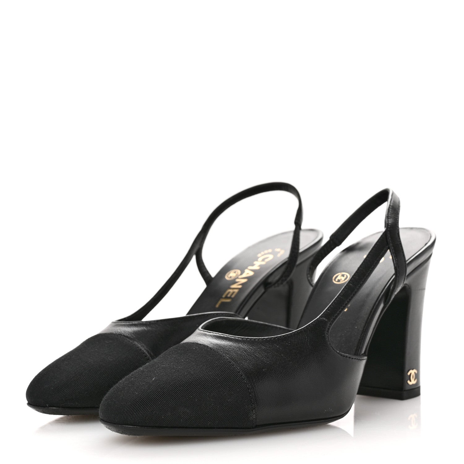 Chanel Goatskin Grosgrain Cap Toe CC Slingback Pumps 36 Black 4 of 10