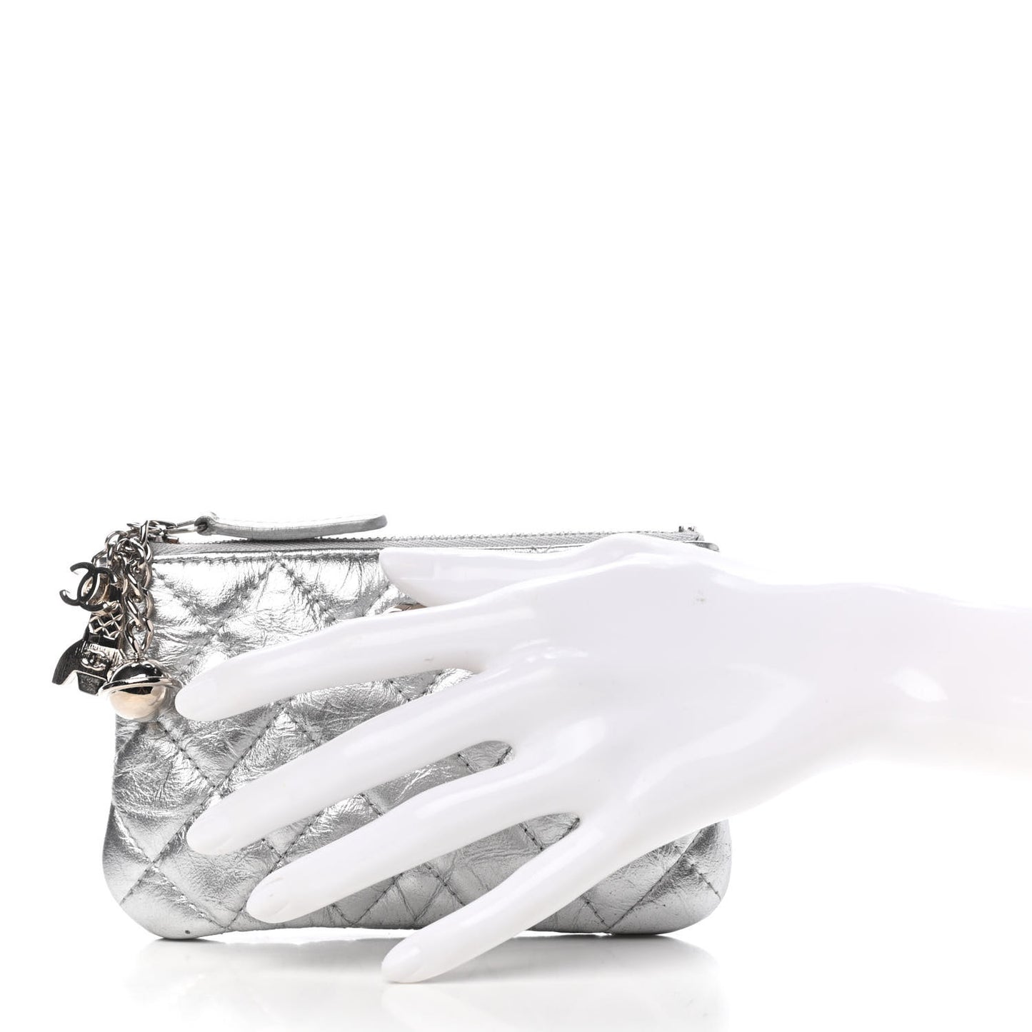 Metallic Calfskin Quilted Small Cosmo Cosmetic Case Silver