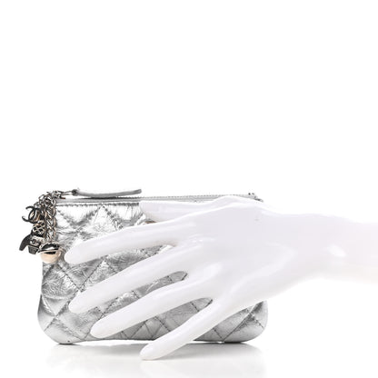 Chanel Metallic Calfskin Quilted Small Cosmo Cosmetic Case Silver 2 of 9