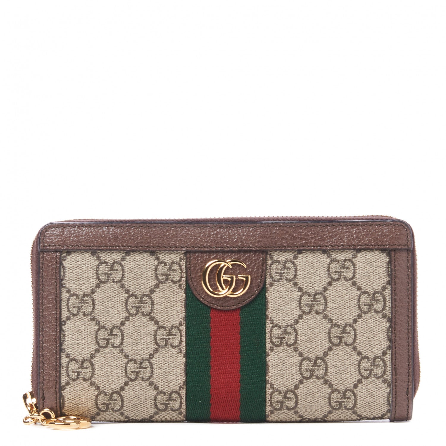 Gucci GG Supreme Monogram Web Ophidia Zip Around Wallet Brown 1 of 9