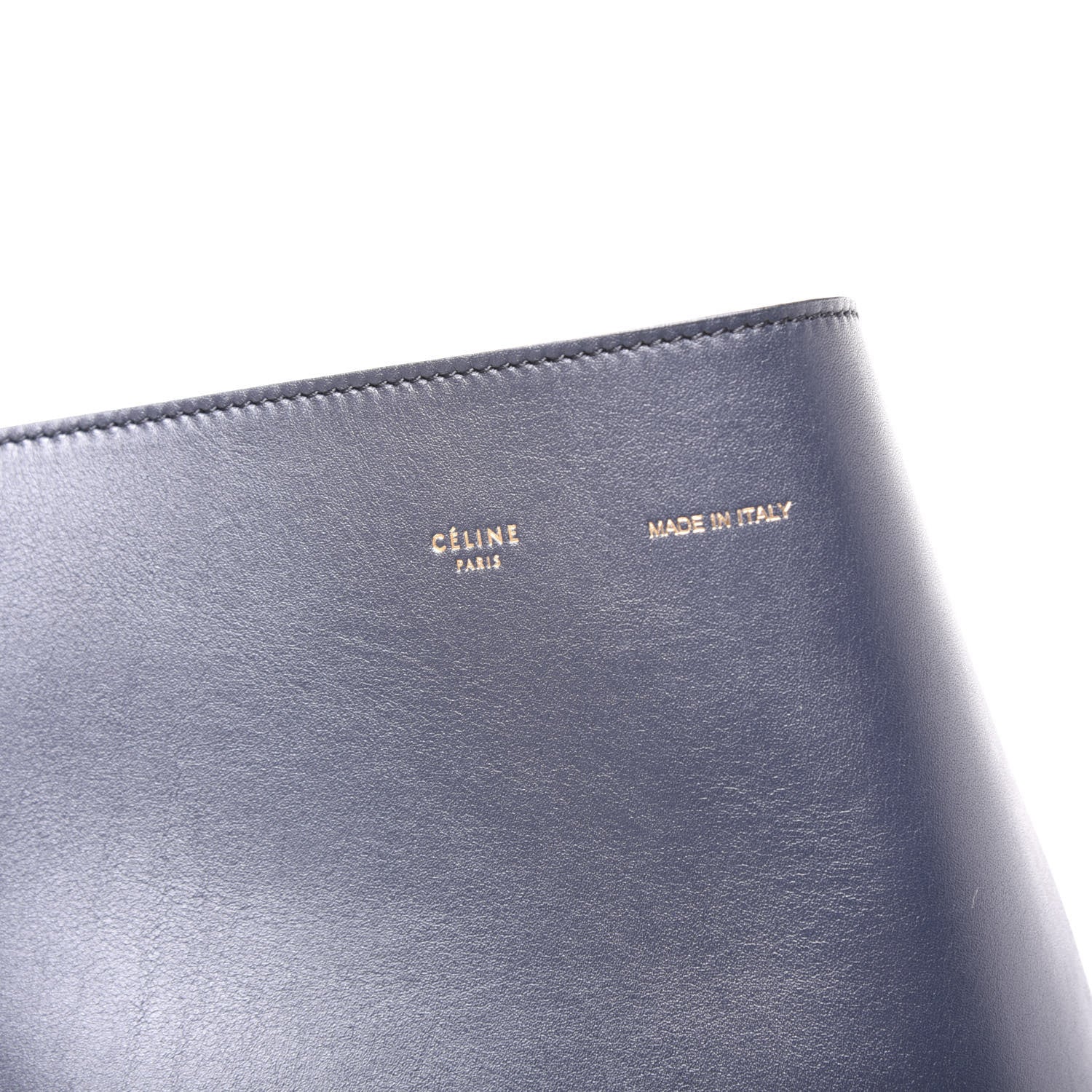 Celine Shiny Smooth Calfskin Shearling Small Twisted Cabas Light Khaki Navy 7 of 9