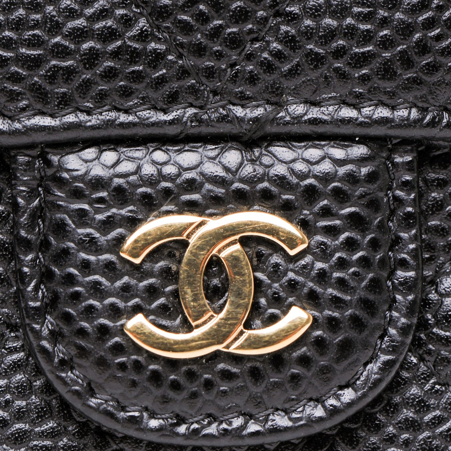 Caviar Quilted Compact Flap Wallet Black