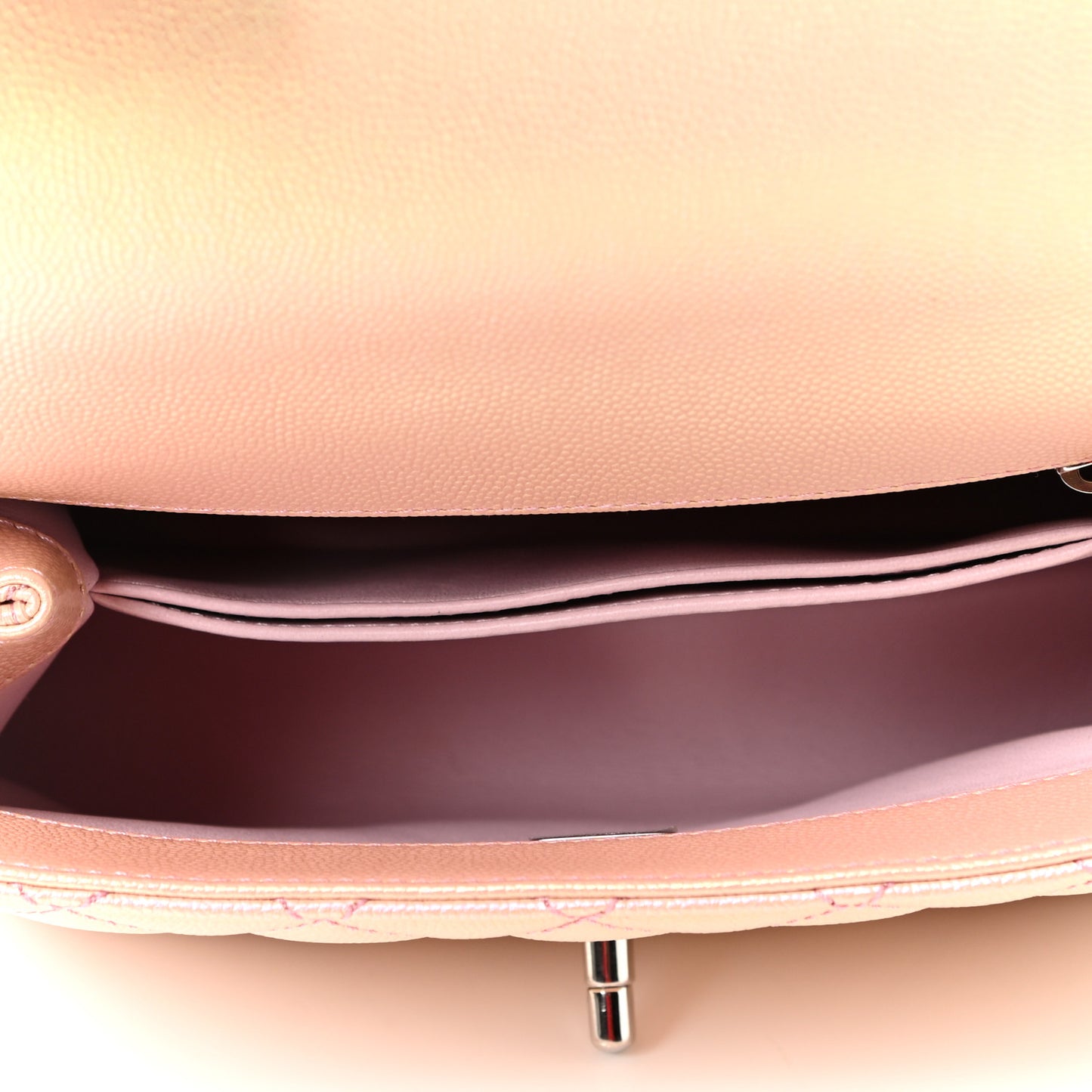 Iridescent Caviar Quilted Mini Coco Handle Flap Pink