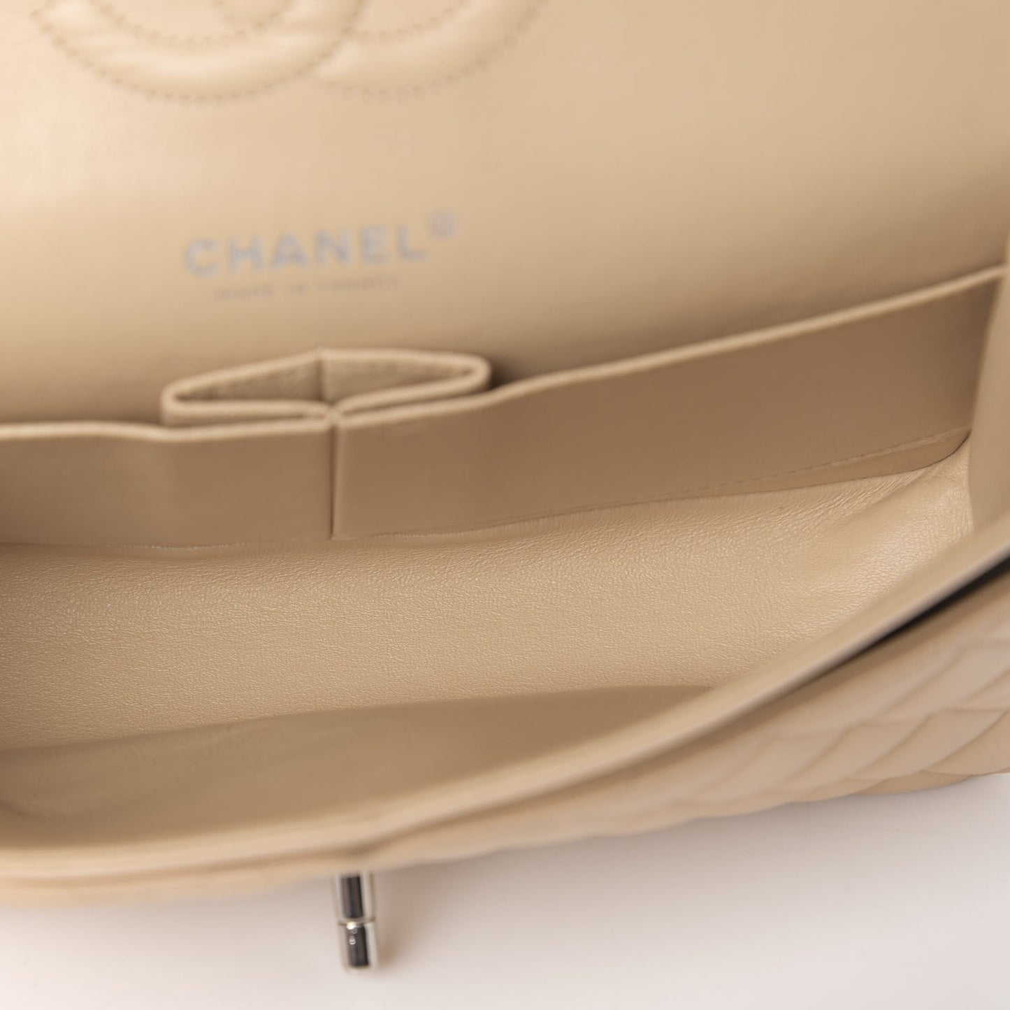Lambskin Quilted Medium Double Flap Beige