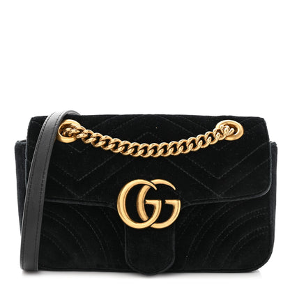 Gucci Velvet Matelasse Mini GG Marmont Shoulder Bag Black 1 of 10