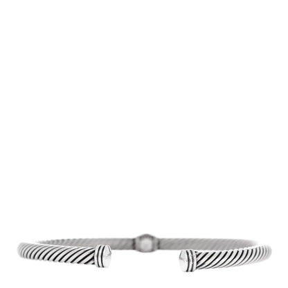 David Yurman Sterling Silver 18K White Gold Diamond 4mm Cable Classics Station Bracelet 2 of 3